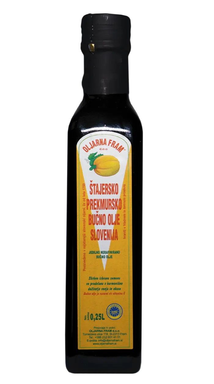 Aceite de semilla de calabaza de Oljarma Fram 0.25 litros. Oljarna Fram Štajersko prekmursko bučno olje slovenija