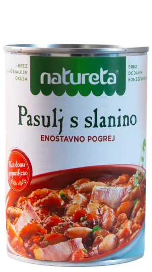 Frijoles con tocino Natureta. Pasulj s slanino. Enostavno pogrej